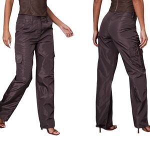 PrettyLittleThing Chocolate Brown Lightweight Cargo Pocket Pants Women’s 10
